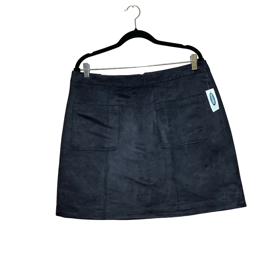 Old Navy Faux Suede Mini Skirt Womens 14 Black NWT Patch Pocket A-Line Utility